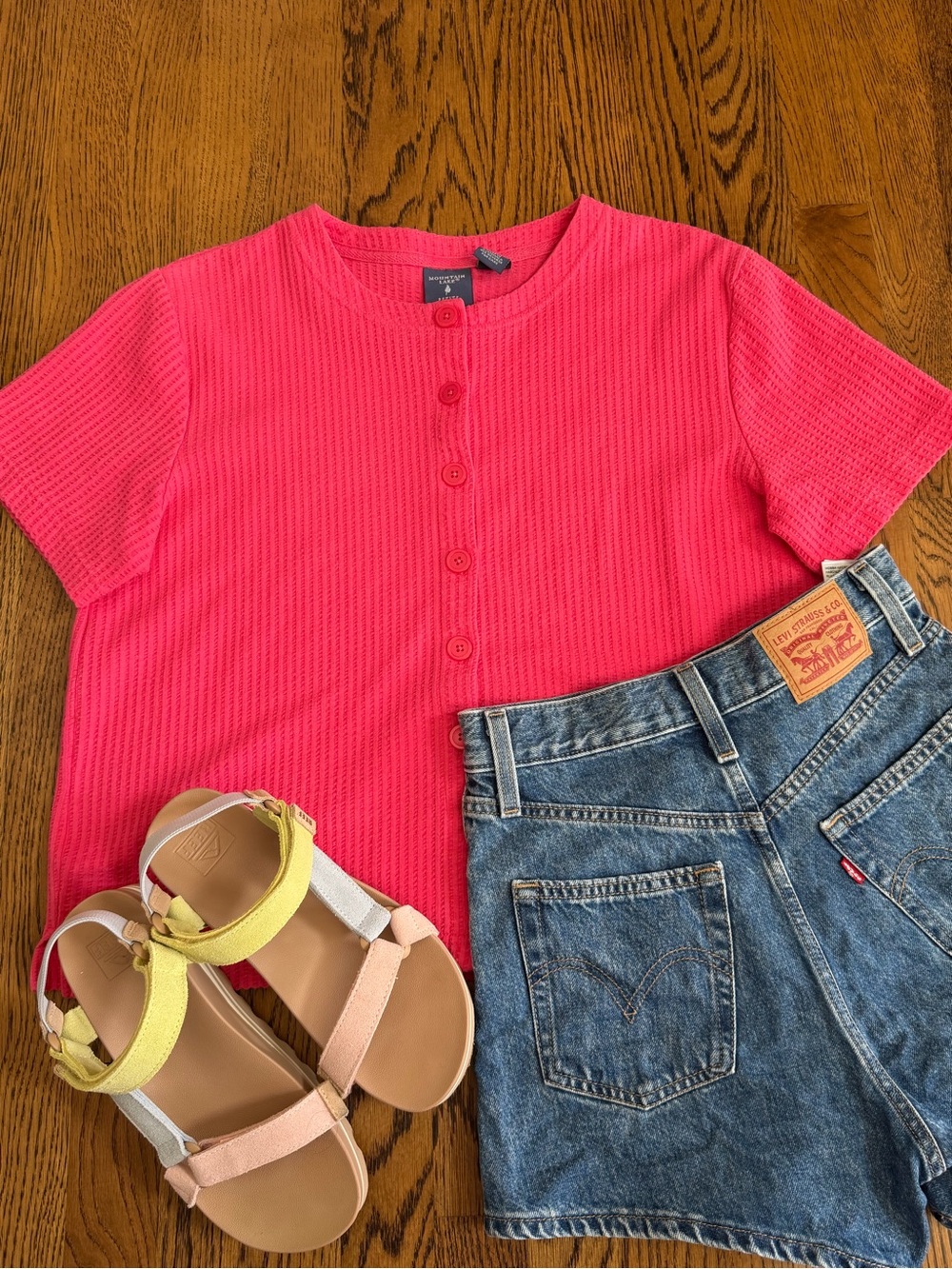 Mountain Lake Bright Pink Short Sleeve Button Front Top